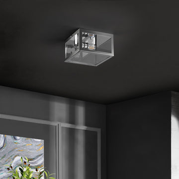 Eleanor 8" Farmhouse Industrial Square Iron/Glass Case LED Flush Mount - JONATHAN Y